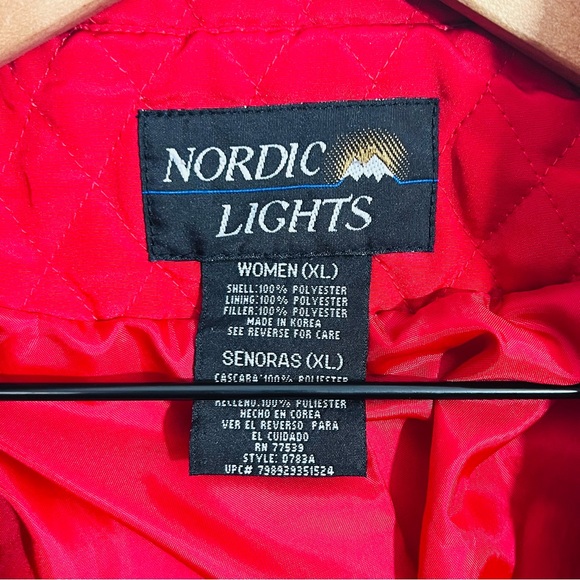 Nordic Lights Red Quilted Style Button Down 35 Inch Long Jacket Size XL - Picture 4 of 8